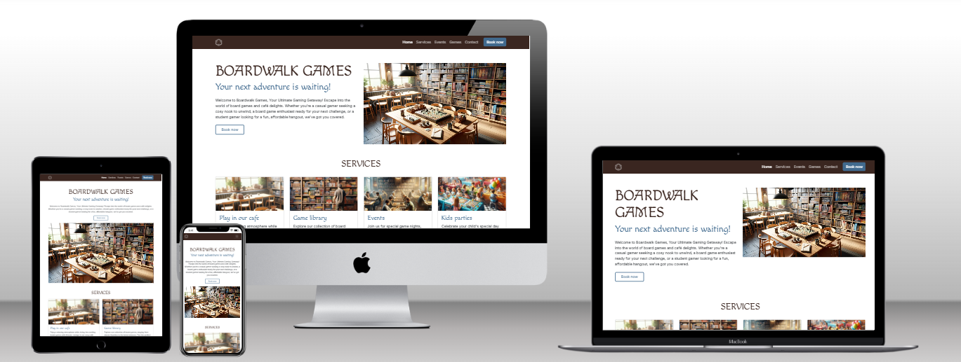 Boardwalk Games website home page mock-up