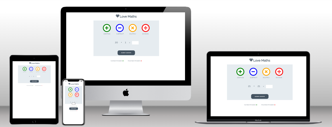 Love Maths Game home page mock-up