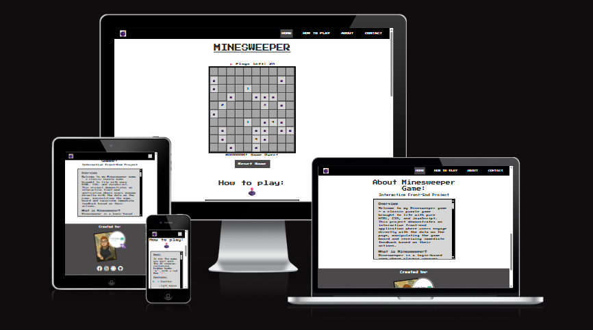 Minesweeper game website home page mock-up