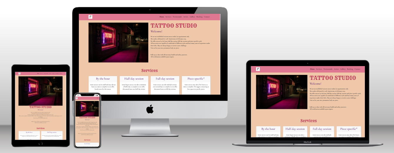 Tattoo Studio website home page mock-up