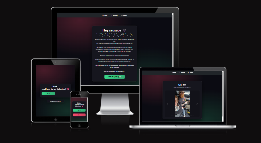 Valentines website home page mock-up